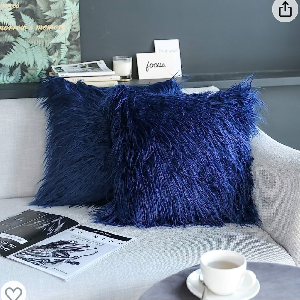 Set of 2 Pillow Case Covers Fuzzy Navy Blue NEW 20x20